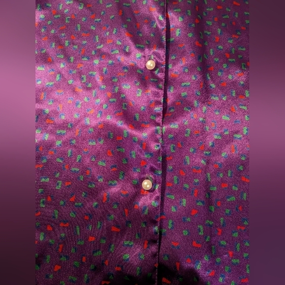 Victoria's Secret Vintage Purple Geometric Pearl Button Satin Nightgown 80s - Picture 9 of 12